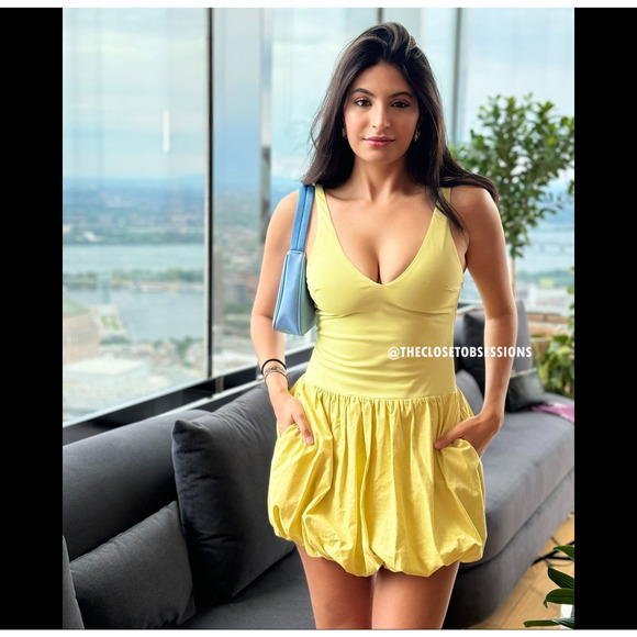 ZARA V-Neck Balloon Mini Dress NWT | Yellow Knit Blogger Fave - Picture 9 of 16